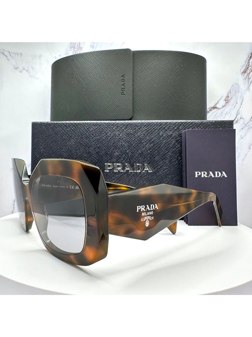 New PRADA Sunglasses Brown Juniper Tortoise Gray Lens Square